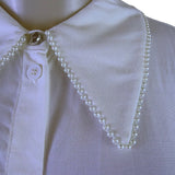 Ted Baker Womens White Button-Up Shirt With Pearl-Embellished Collar Sz 2