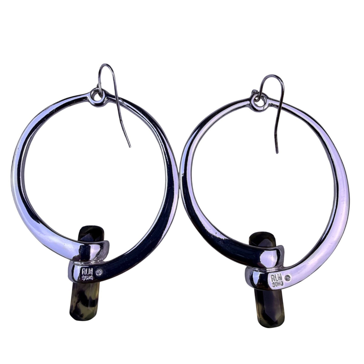 Robert Lee Morris Silver Tone Amethyst Drop Hoop Earrings Polished Finish RLM
