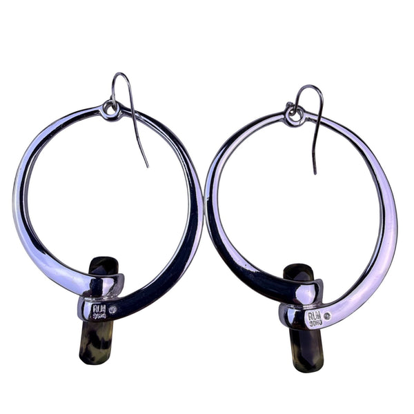 Robert Lee Morris Silver Tone Amethyst Drop Hoop Earrings Polished Finish RLM