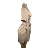 House Of Harlow 1960 Beige Faux Leather Short Sleeve Button-Down Mini Dress Sz S