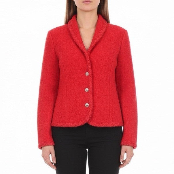 Talbots Womens Red Wool Blazer Textured Design Silver Buttons Size 4