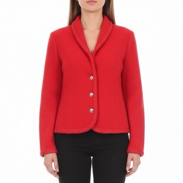 Talbots Womens Red Wool Blazer Textured Design Silver Buttons Size 4