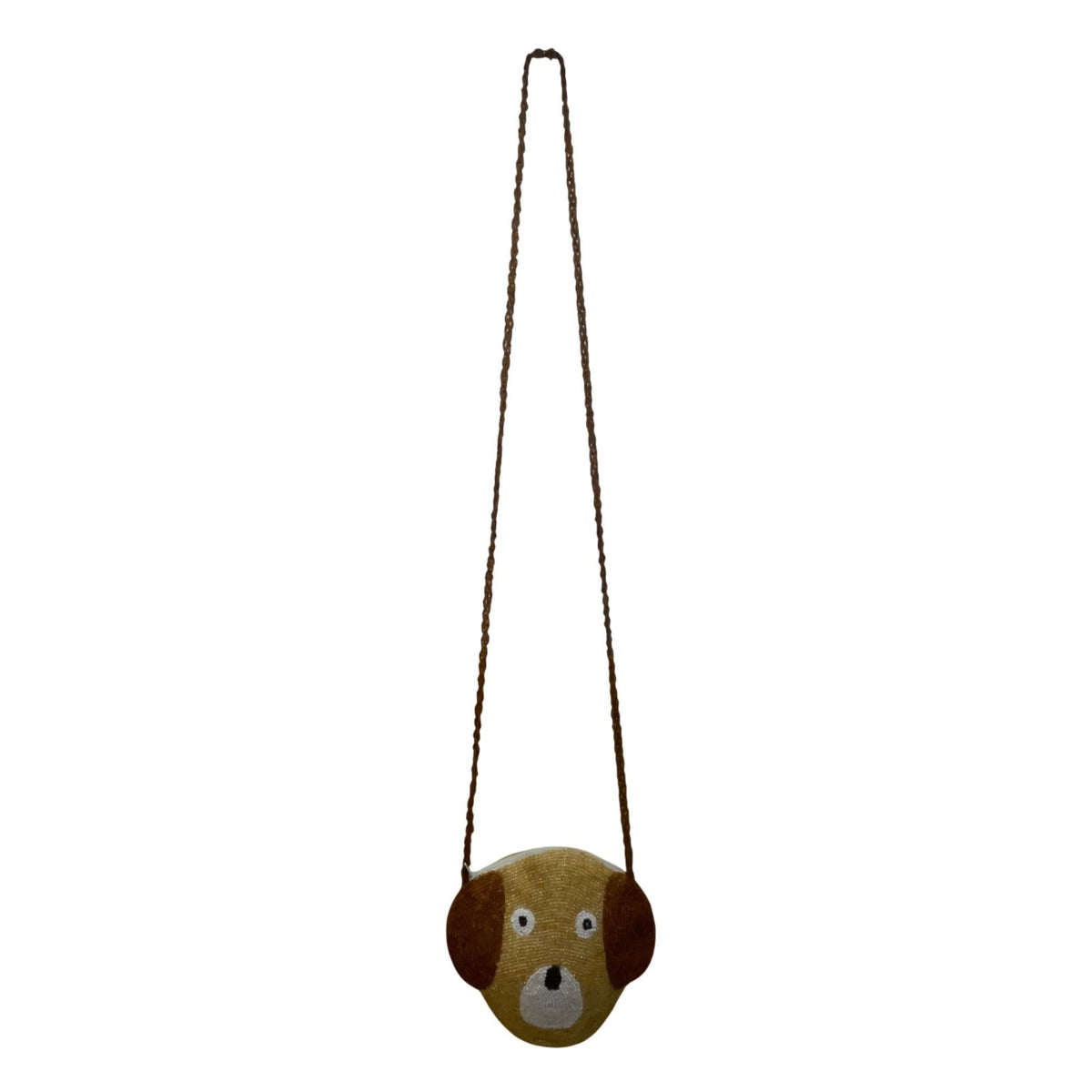 Women’s Brown Beaded Dog Face Handcrafted Unique Kid-Friendly Crossbody Purse