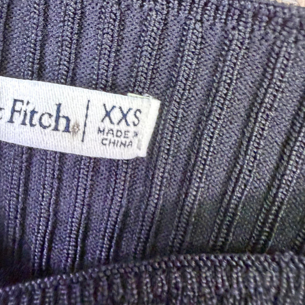 Abercrombie & Fitch Womens Black Ribbed Long Sleeve Top Fitted Stretch Sz XXS