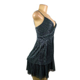 Trixxi Womens Green Metallic Layered Fit & Flare Mini Dress Sz S
