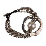Uno De 50 Womens Silver Tone & Leather Beaded Faux Pearl Bracelet