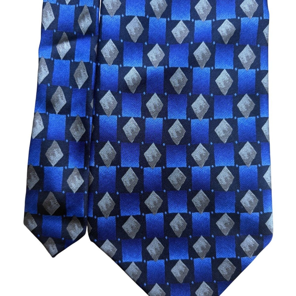 Stonehenge Men’s Blue & Gray 100% Silk Geometric Diamond Pattern Neck Tie