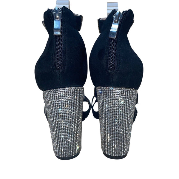 Windsor Women’s Black Suede Rhinestone Strappy High Heel Sugar Sandals Size 8