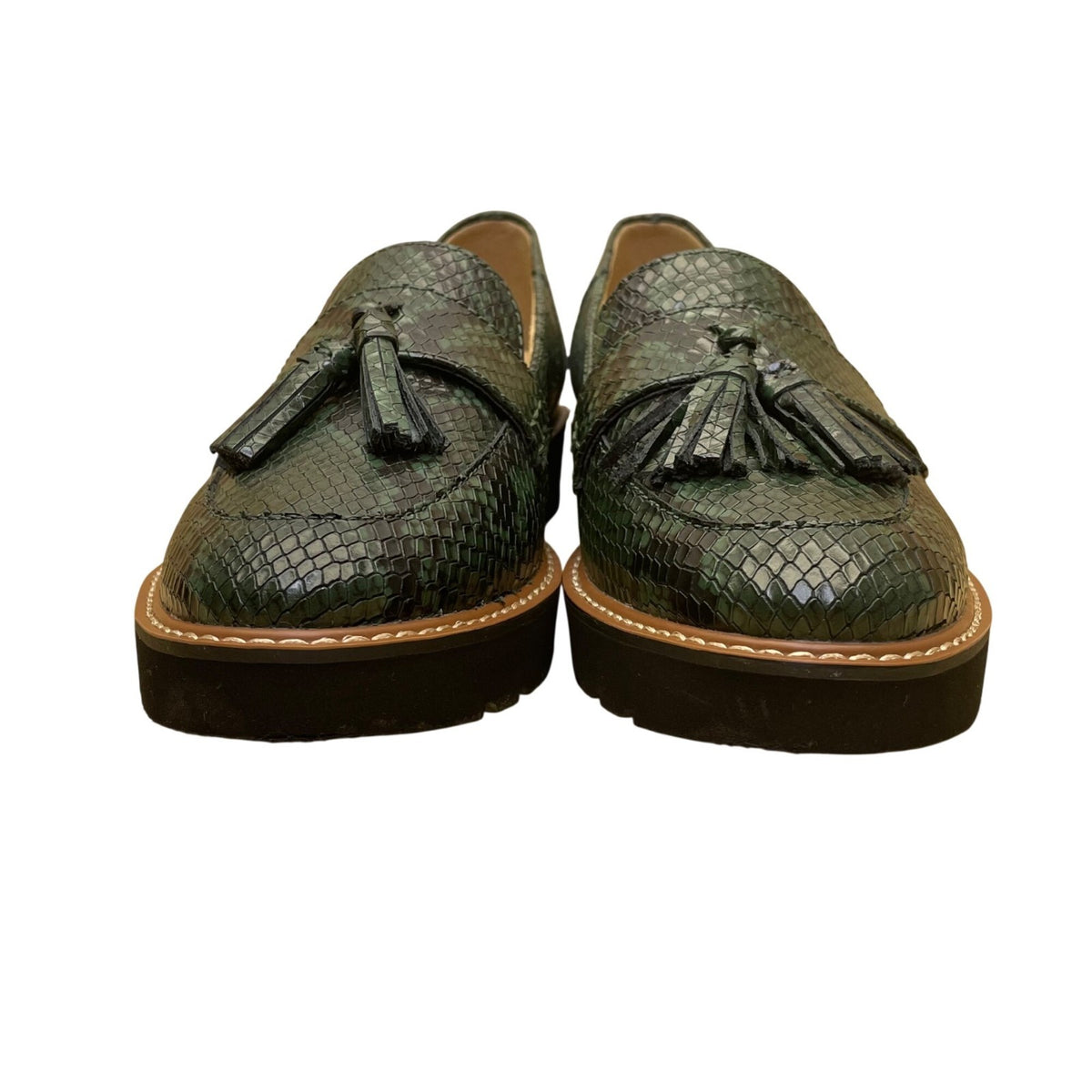 Naturalizer Women’s Green Leather Snakeskin Pattern Tassel Flat Loafers Size 9M