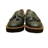 Naturalizer Women’s Green Leather Snakeskin Pattern Tassel Flat Loafers Size 9M