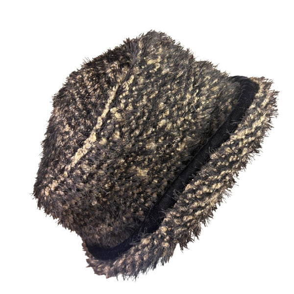 Heaslip Womens Black Beige Acrylic Nylon Textured Cloche Bucket Hat Retro Style