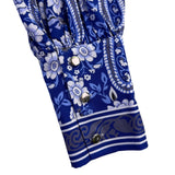 Stylewe Womens Blue White Floral Long-Sleeve Blouse Elegant Shirt Size M