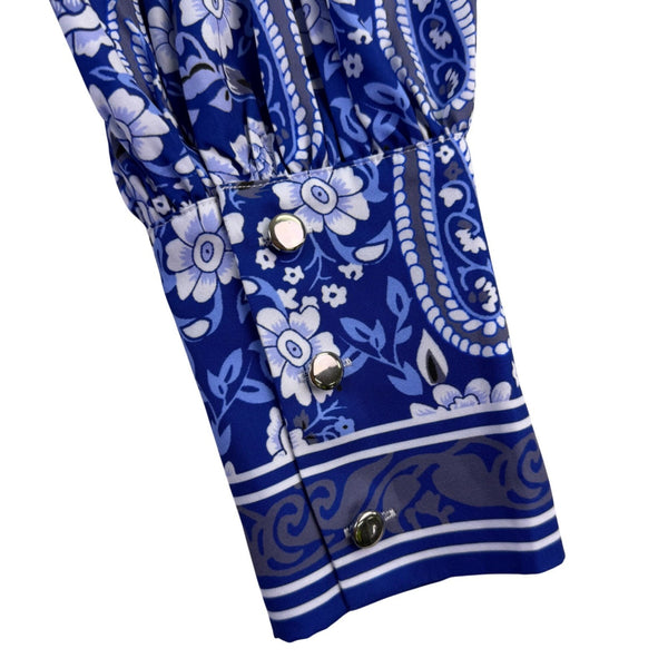 Stylewe Womens Blue White Floral Long-Sleeve Blouse Elegant Shirt Size M