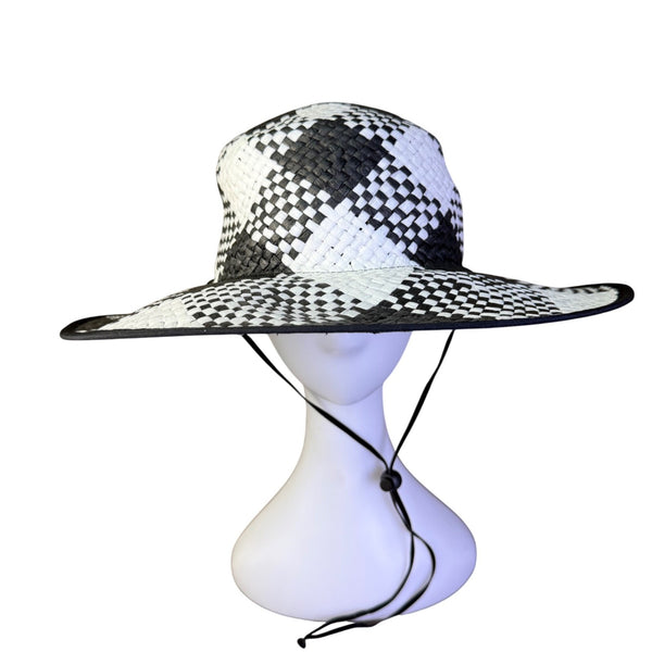 Physician Endorsed Womens Black & White Paper Yarn Sun Hat With Chin Strap