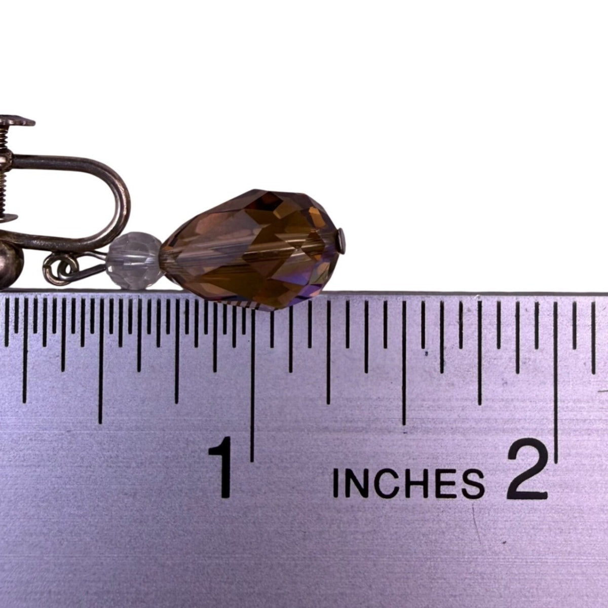 Vintage Women Amber Silver Tone Drop Screw Back Earrings Glass Crystal