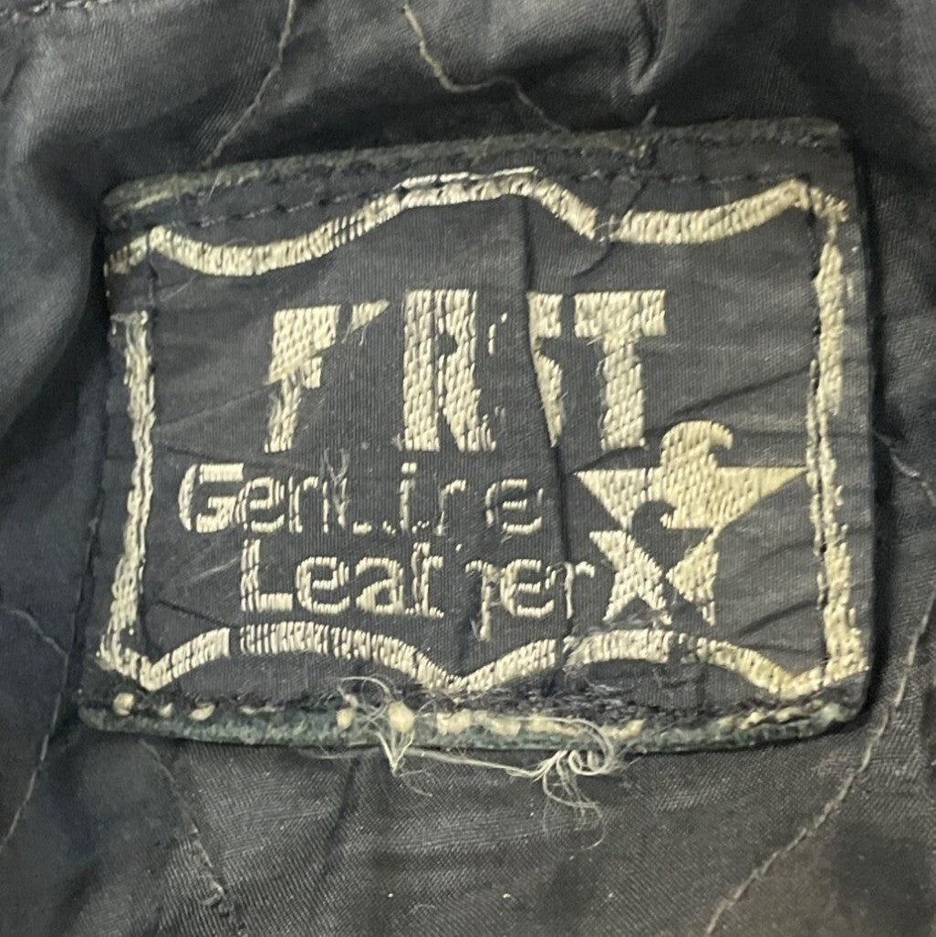 Vintage First Genine Leather Black Motorcycle Jacket With Zipper & Snap Details