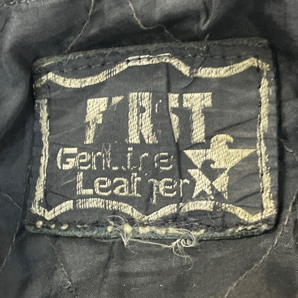 Vintage First Genine Leather Black Motorcycle Jacket With Zipper & Snap Details