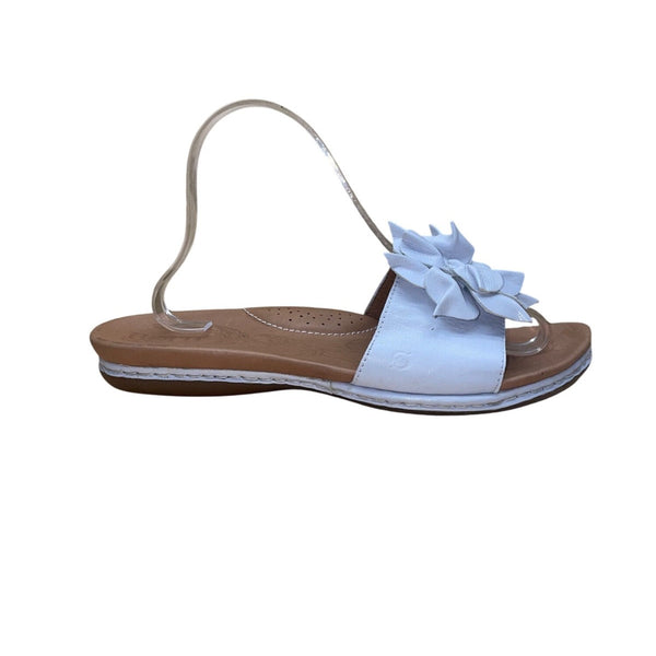 Born Women’s White Leather Flower Detail Slingback Sandals Size 10