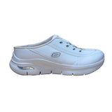 Skechers Women’s White Leather Blend Arch Fit Slide-On Walking Shoes Size 10