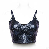 Lush Womens Navy Blue Sequin Crop Top Adjustable Straps Polyester/Nylon Size S
