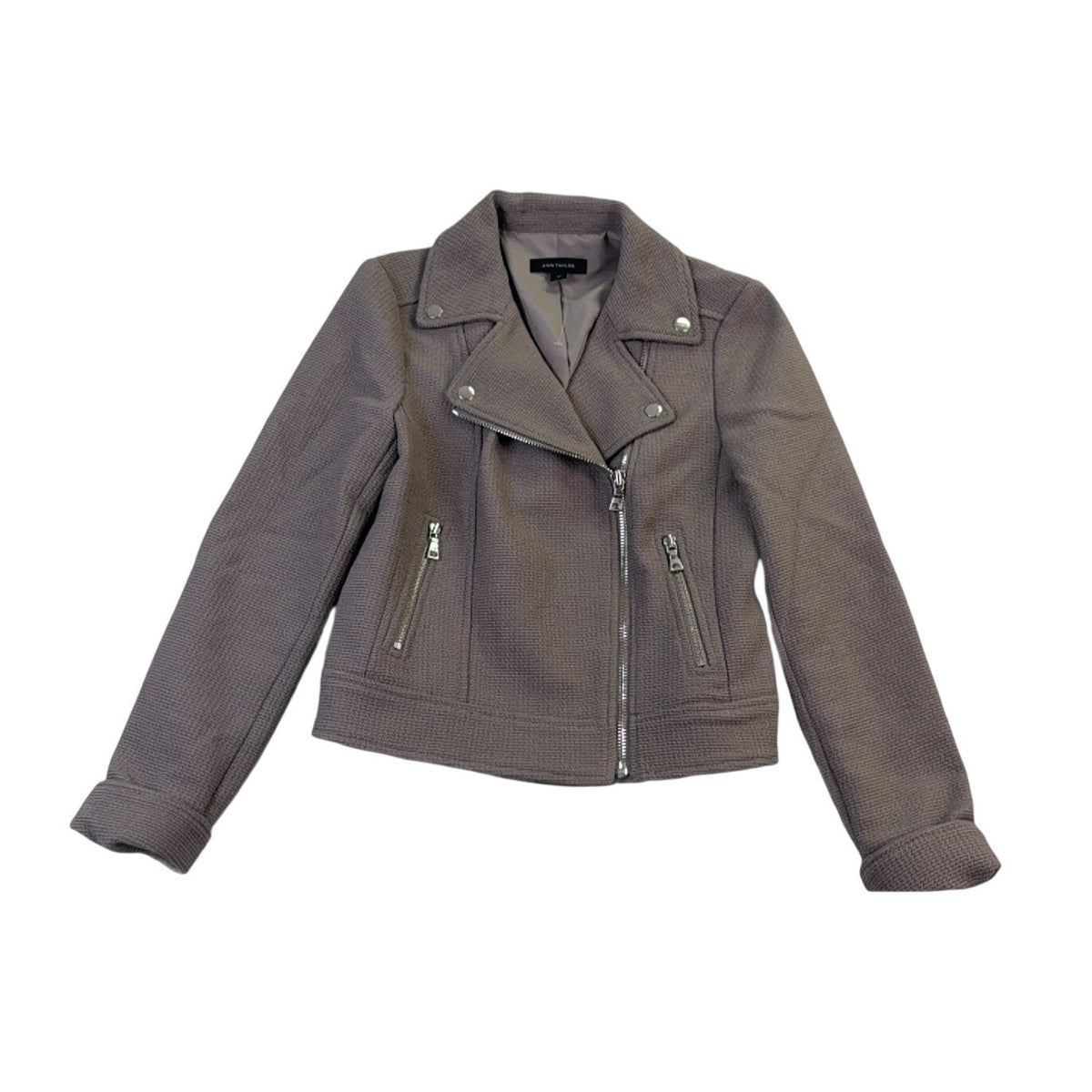 Ann Taylor Womens Gray Zip-Up Moto Jacket Lightweight Stylish Size XS 