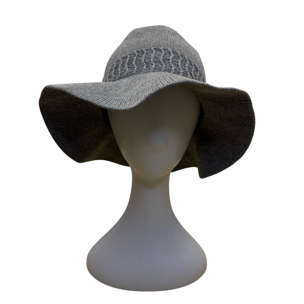 Vince Camuto Womens Gray Polyester Knit Floppy Hat One Size Woven Band Detail
