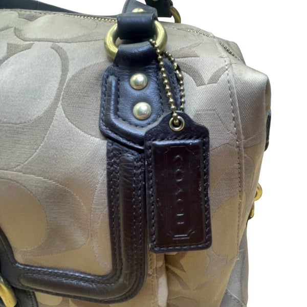 Coach Tan & Brown Signature Printed Handbag W/ Leather Trim & Gold Hardware
