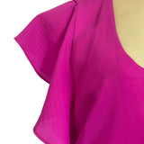Banana Republic Fuchsia Flutter Sleeve Belted Dress Size 0 Lightweight Woven Fab