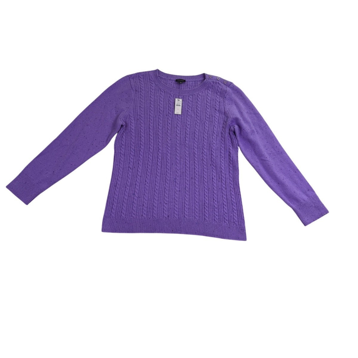 Talbots Womens Purple Cable Knit Sweater Crewneck Long Sleeve Cotton Blend Sz L