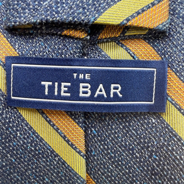Tie Bar Mens Blue & Multi-Color Silk Linen Striped Tie Elegant Stain Resistant