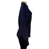 Caviar Womens Navy Satin Blend Pleated Button-Up Shirt Long Sleeve Sz XL