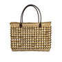 Braided Straw Women’s Beige Tote Bag With Dark Brown Handles Open Weave Style