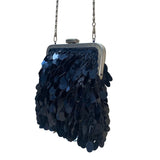 J&X NY Women’s Black Sequined With Chain Strap Elegant Clasp Frame Evening Bag