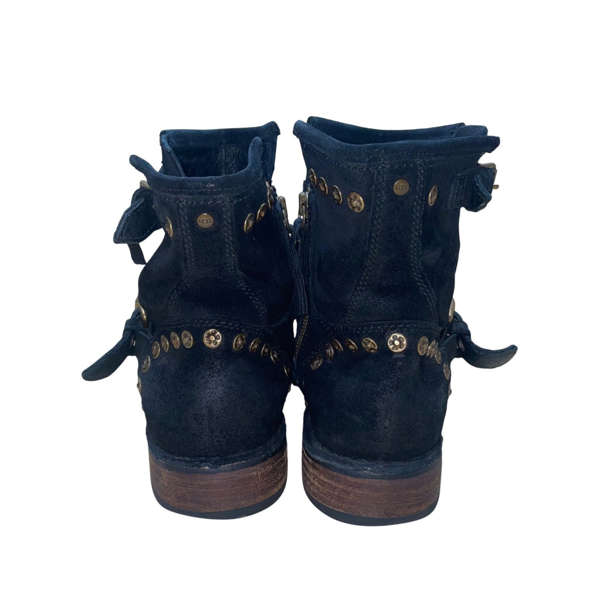 UGG Women’s Black Suede Studded Fabrizia Mid-Calf Biker Boots Size 7