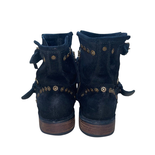 UGG Women’s Black Suede Studded Fabrizia Mid-Calf Biker Boots Size 7