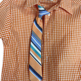 Izod Boys Orange Gingham Shirt & Striped Clip-On Tie Set Size 6