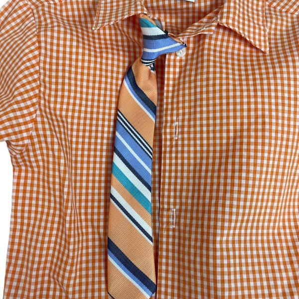 Izod Boys Orange Gingham Shirt & Striped Clip-On Tie Set Size 6