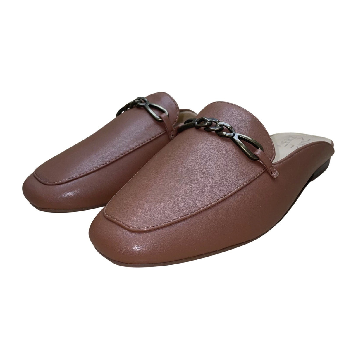 Naturalizer Women’s Brown Faux Leather Slip-On Chain Detail Mule Flats Size 8W