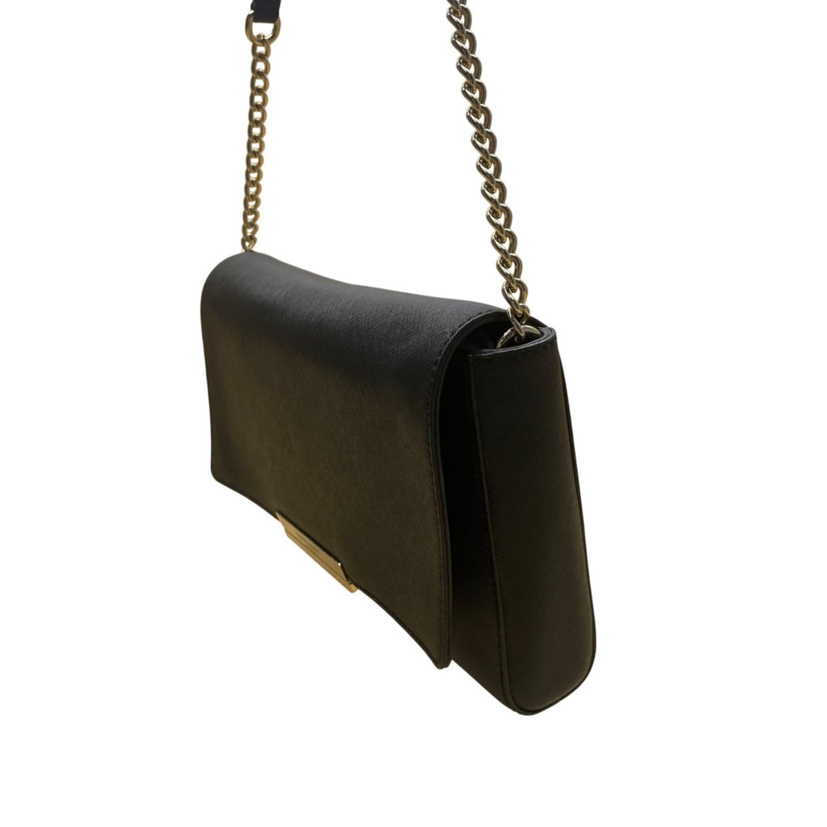 Kate Spade Women’s Black Saffiano Leather Gold Chain Strap Flap Shoulder Bag