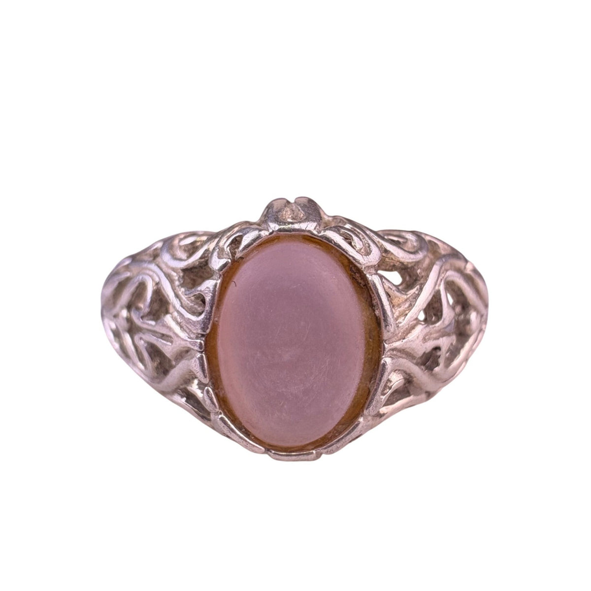 Sterling Womens Silver Tone Pink Opal Gemstone Filigree Ring Size 5 Intricate De