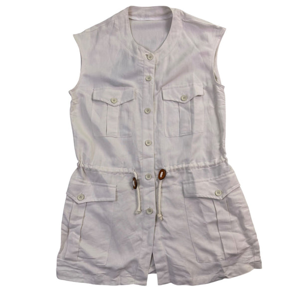 Lacoste Womens White Sleeveless Safari Vest Jacket With Pockets Size 38