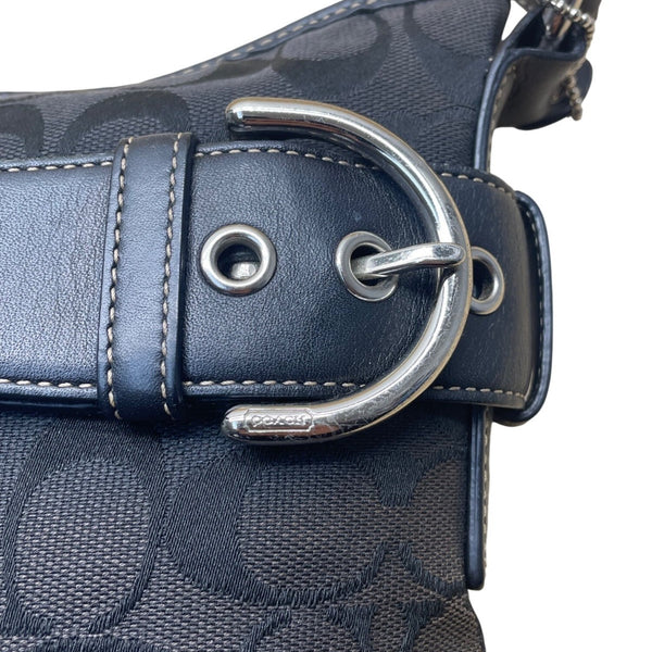 Coach Women’s Black Monogram & Leather Details Adjustable Strap Shoulder Bag