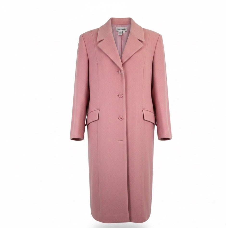 Jessica London Womens Pink Wool Blend Long Button-Front Coat Size 20WT