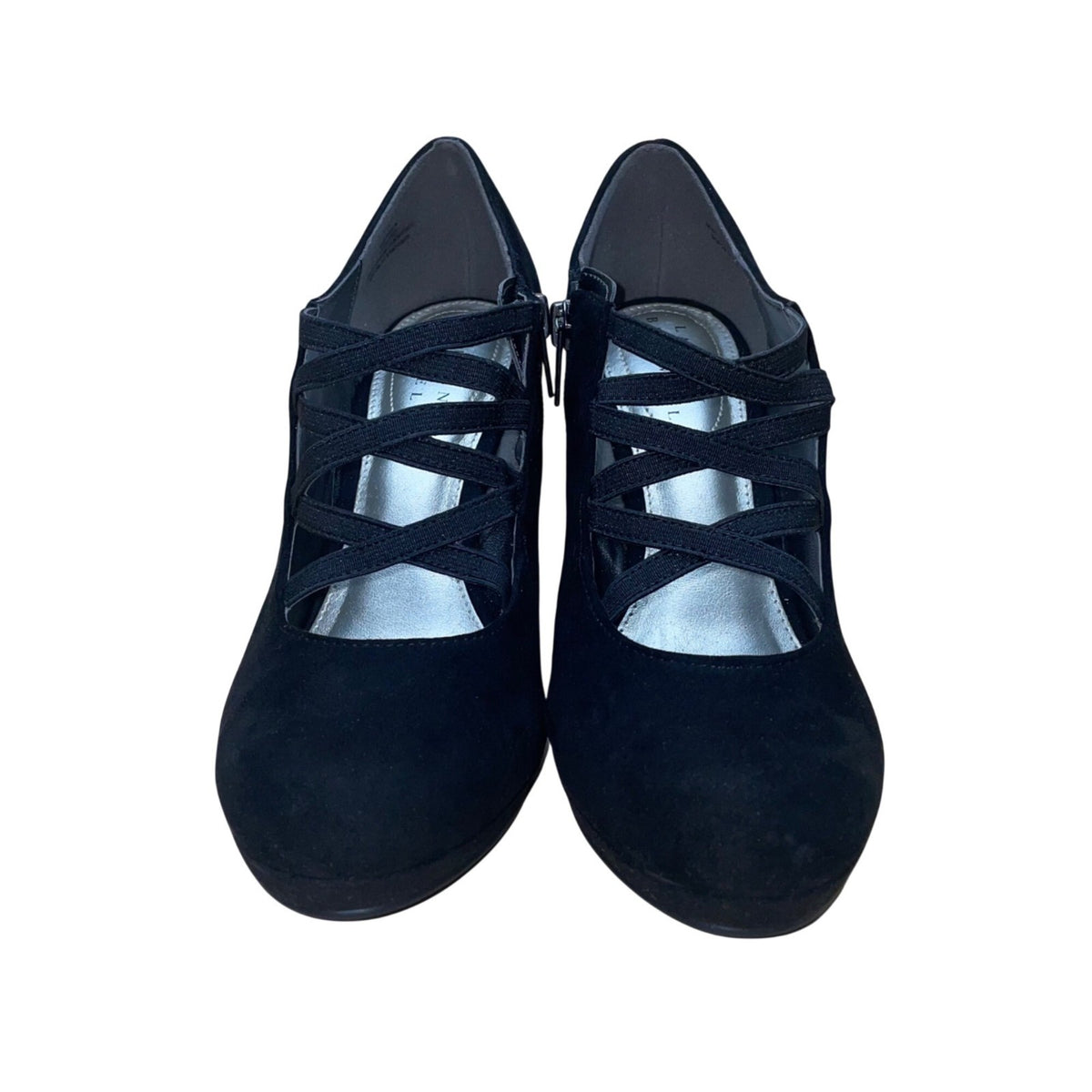 Lauren Blakwell Women’s Black Suede Crisscross Strap Marika Platform Pumps Sz 7