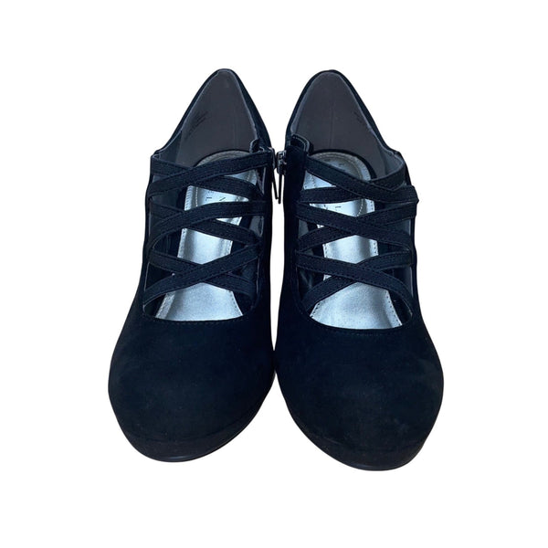 Lauren Blakwell Women’s Black Suede Crisscross Strap Marika Platform Pumps Sz 7