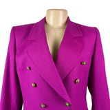 Vintage Guy Laroche Womens Magenta Wool Cropped Double-Breasted Blazer Size 40
