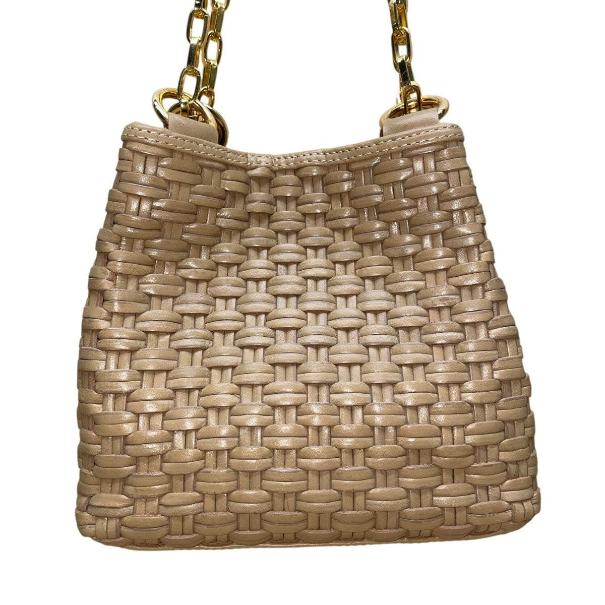 L.J.S Collection Women’s Beige Woven Gold Chain Strap Crossbody Bag