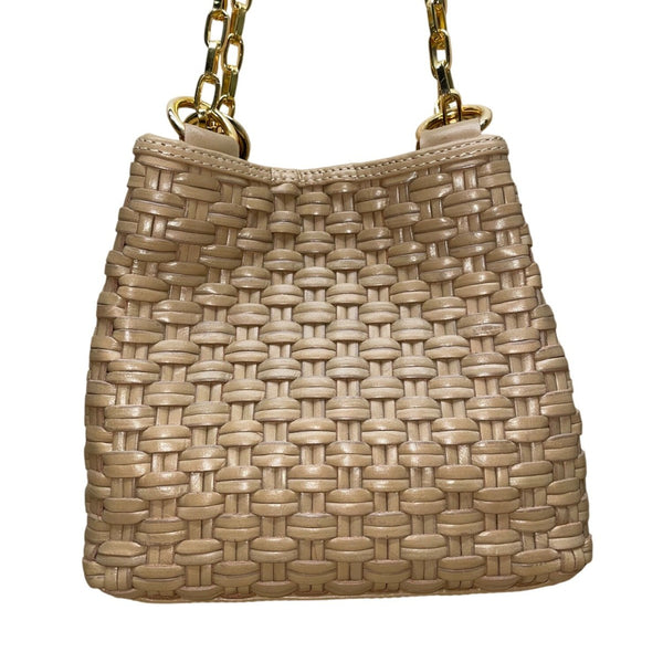 L.J.S Collection Women’s Beige Woven Gold Chain Strap Crossbody Bag