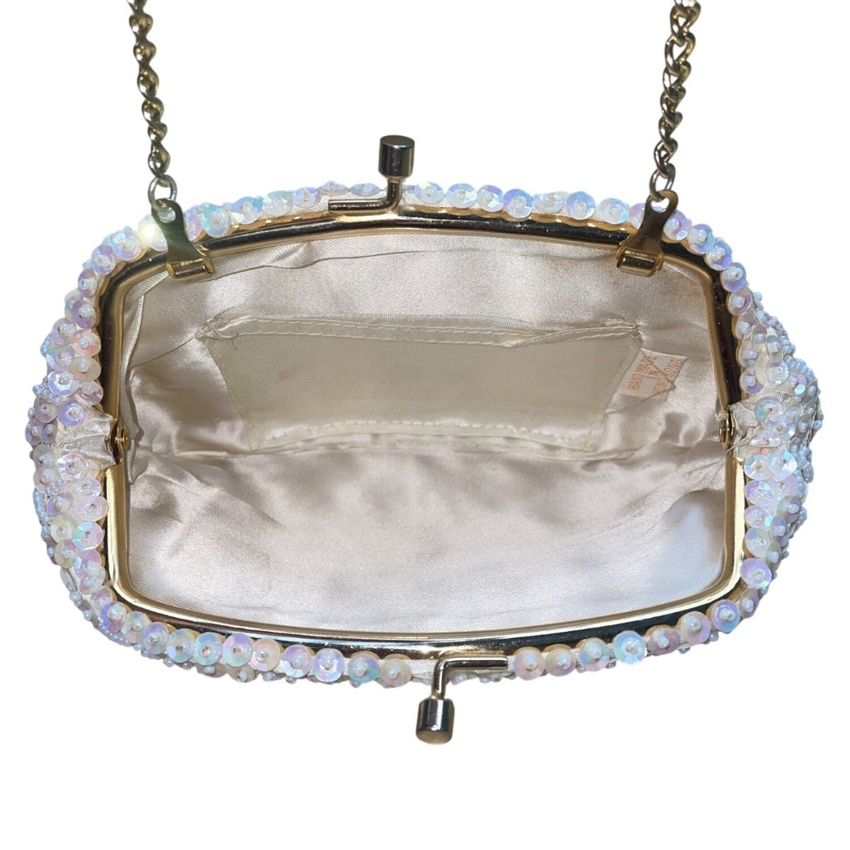 Handmade Women’s White Beaded & Sequin Evening Clutch Bag With Chain Strap