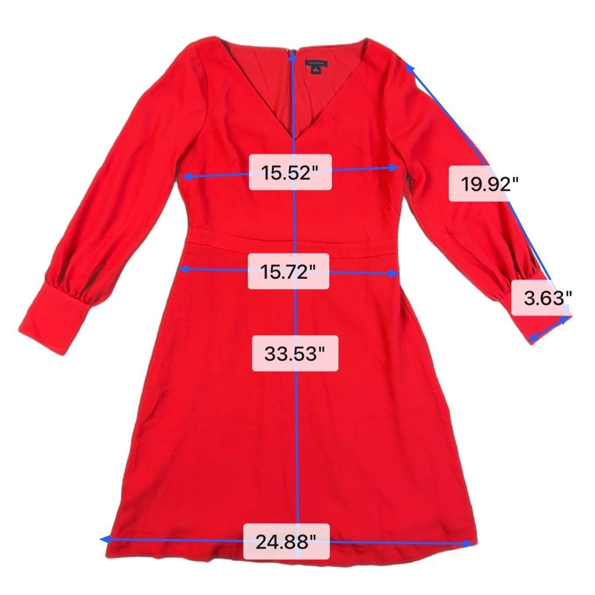 Ann Taylor Womens Red Shift Long Sleeve Dress With V-Neck Size 6